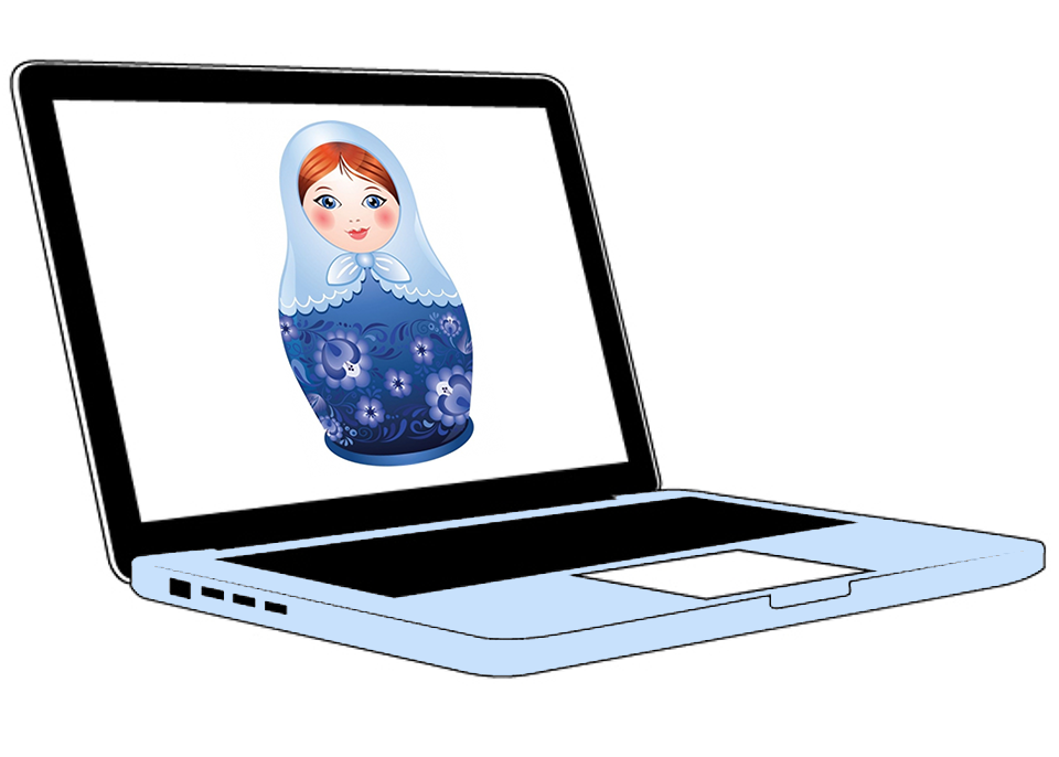 oroszrolmagyarra.hu weboldal logo laptop kepernyon matrioska